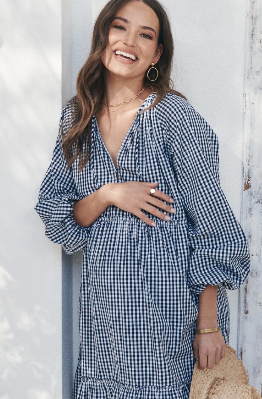 Legoe Gidget Dress Navy Gingham Maternity Womens XS